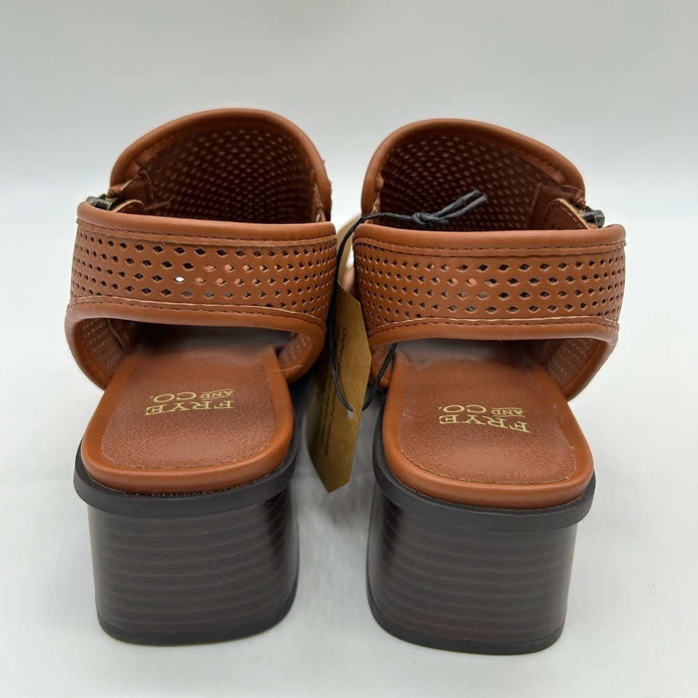 Frye & Co Oasys Cognac Perforated Block Heel Sandals Open Toe Size 7 New In Box - Picture 6 of 12